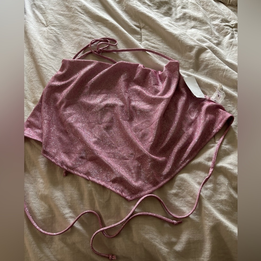 (ASA) Sparkly Pink Halter Top